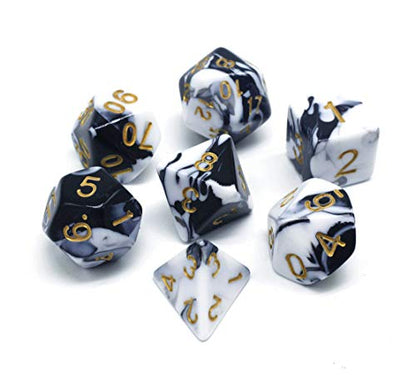 DND Dice Set Black & White Marble RPG Polyhedral Dice Fit Dungeons and Dragons(D&D) Pathfinder MTG Tabletop Role Playing Game 7-Die Dice Set - color: Black&white