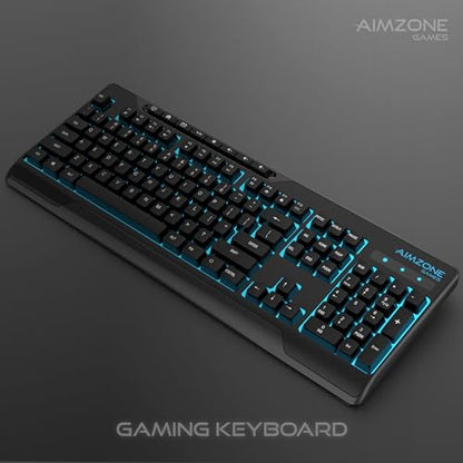 Aimzone Backlit Gaming Keyboard, Ergonomic Quiet Membrane Led Keyboards, 8 Extra On-Board Multimedia Keys, Anti-Ghosting, Dedicated Media Control, Wired, USB, Black (Keys Don't Light Up)