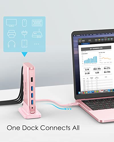 LENTION USB C Docking Staion 4K@60Hz, Ethernet, 5xUSB Ports, 100W PD, Audio | 9 in 1 Dock, 3.3ft Long Cable, Detachable Design, No Driver, Compatible with macOS, Windows & ChromeOS (D53, Rose Gold) - color: Rose Gold