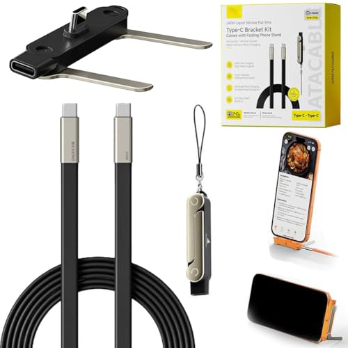 SIDEWAY Phone Charger 240W Silicone Cable with Detachable Stand - Universal Type-C, 90° Angle, 480Mbps Data Transfer Speed(balck) - color: black