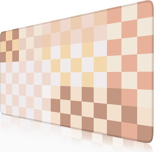 Checkered Boho Desk Mat Beige Pink Mouse Pad XXL Pastel Retro Large Mouse Pad with Stitched Edges, Keyboard Pad Mouse Mat for Computer Aesthetic Office Decor Desk Matt for Desktop 31.5 X 15.7In - color: A6- Boho Checkered