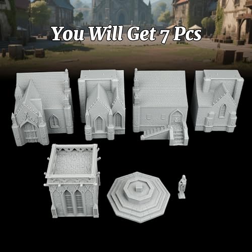 AUSPDICE DND Terrain Sacred Church Set – 7-Piece RPG Building Kit for Tabletop Roleplaying Games, Compatible with 28mm Figures Dungeons and Dragons Map and TTRPG Accessories-AF1089