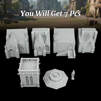 AUSPDICE DND Terrain Sacred Church Set – 7-Piece RPG Building Kit for Tabletop Roleplaying Games, Compatible with 28mm Figures Dungeons and Dragons Map and TTRPG Accessories-AF1089