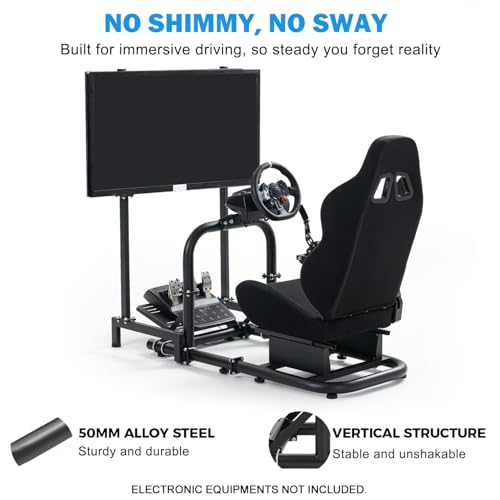 Anman Racing Simulator Cockpit Adjustable with Monitor Stand and Black Seat | Fit for Logitech G29 G920 G923, for Thrustmaster T248 T300, for Fanatec CSL DD, for Moza Wheel Shifter Pedals NOT Included