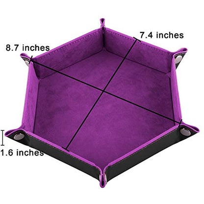 SIQUK 4 Pieces Dice Tray Set Foldable Dice Trays Hexagon Dice Rolling Tray PU Leather Dice Holder for Dice Games Like RPG, DND and Other Table Games (Red, Black, Blue and Violet) - color: Red, Black, Blue and Violet