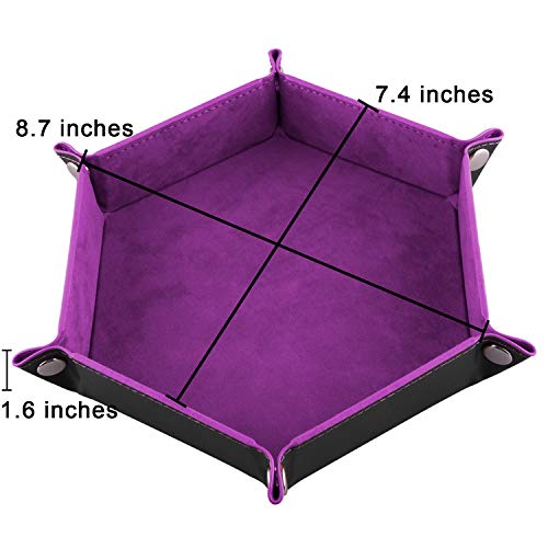 SIQUK 4 Pieces Dice Tray Hexagon Dice Rolling Tray Folding PU Leather Velvet Dice Tray for Dungeons and Dragons RPG DND Dice Game, 4 Colours - color: Violet, Coffee, Green and Red