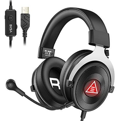 EKSA USB Gaming Headset - PC Headset with Noise Canceling Microphone/Mic, 7.1 Surround Sound, 50 MM Drivers, Memory Foam Ear Pads, Gaming Headphones for PS4 PS5 Laptop Computer