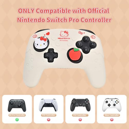 Kuitmor Silicone Switch Pro Controller Cover Skin Set, Anti-Slip Soft Protective Case for Switch Pro Controller with 2 Thumb Grip Caps and 1 Sticker (Beige Hello Kitty) - color: Beige Hello Kitty