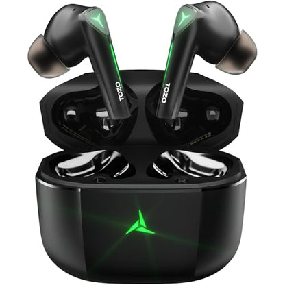 TOZO Wireless Earbuds Bluetooth 5.3 Headphones with 45ms Ultra Low-Latency and Cool Breathing Light Ergonomic Design Gaming Deep Bass Music Mode Headset Built-in Micro Stereo Sound
