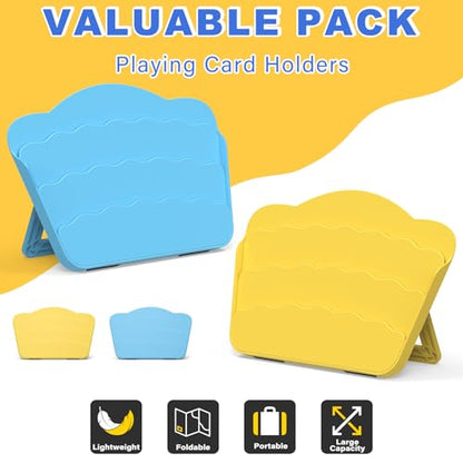 RESOVO Playing Cards Holders Stands Decks w/Foldable Tabletop Stand, 3 Layers Design for Poker UNO Cards, Playing Card Accessories, Set of 2 (1 Blue + 1 Yellow) - color: 1 Blue + 1 Yellow