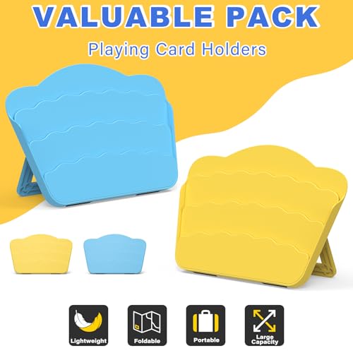 RESOVO Playing Cards Holders Stands Decks w/Foldable Tabletop Stand, 3 Layers Design for Poker UNO Cards, Playing Card Accessories, Set of 4 (2 Blue + 2 Yellow) - color: 2 Blue + 2 Yellow