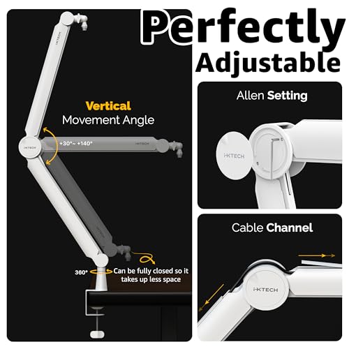 Mic Arm White Premium Boom Arm 360° Rotatable Microphone Arm Stand with Desk Mount Fully Adjustable Sturdy and Universal VALIANT WHITE Model - color: 4 VALIANT WHITE