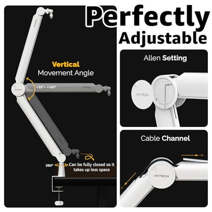 Mic Arm White Premium Boom Arm 360° Rotatable Microphone Arm Stand with Desk Mount Fully Adjustable Sturdy and Universal VALIANT WHITE Model - color: 4 VALIANT WHITE