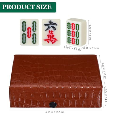 BESTOYARD Portable Mini Travel Mahjong Tile Set Chinese Mahjong Game with 146 Brown Carrying Case for Adult Beginner Players and Elderly, Travel-Friendly Family Gatherings and Leisure Activities