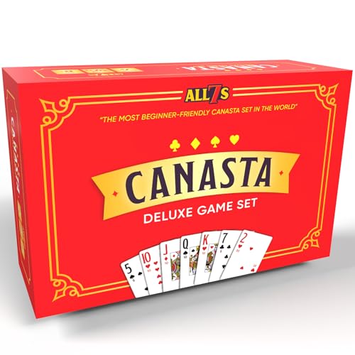 All7s Deluxe Canasta Game Set - Canasta Set with Rotating Card Holder Tray and Scorepad - Large Print Cards for Adults and Seniors - Weekly Card Night