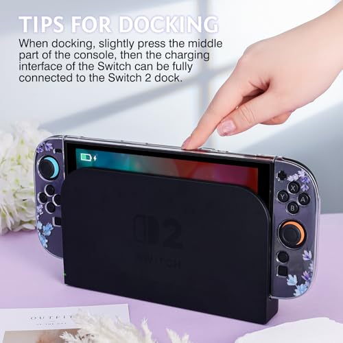 DLseego Protective Case Flower Floral Clear Switch 2 (2025), Detachable Joy-Handle Protective Case 2-Piece Split Full Wrap PC Hard Shell Anti-Scratch All-Round Protection Cover, Lavender, Purple - color: Purple 2