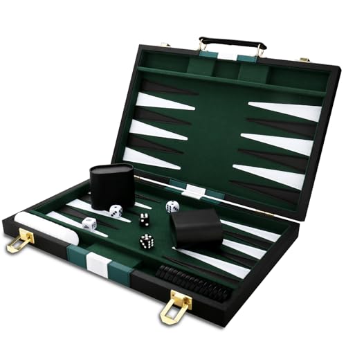 Backgammon Set - Classic Board Game with Premium Leather Case - Portable Travel Strategy Backgammon Game Set for Adults, Kids (18inch, Black) - color: Black, style: 18inch