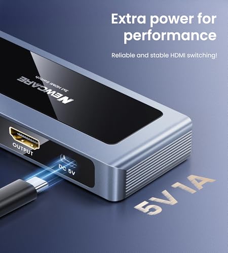 NEWCARE HDMI 2.1 Switch 3 in 1 Out 4K@120Hz, Aluminum 3 Ports HDMI Switcher Splitter with Remote, Supports 8K@60Hz 48Gbps HDR10+ 3D Dolby VRR HDCP 2.3 for TV PS5 Xbox Laptop Projector