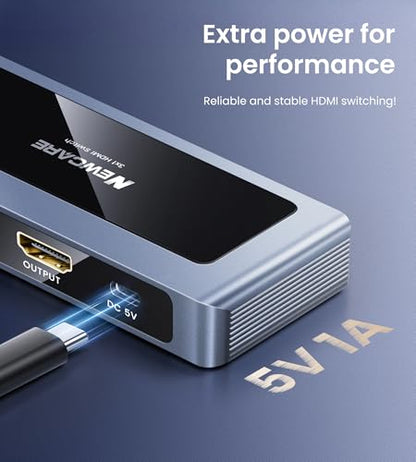 NEWCARE HDMI 2.1 Switch 3 in 1 Out 4K@120Hz, Aluminum 3 Ports HDMI Switcher Splitter with Remote, Supports 8K@60Hz 48Gbps HDR10+ 3D Dolby VRR HDCP 2.3 for TV PS5 Xbox Laptop Projector