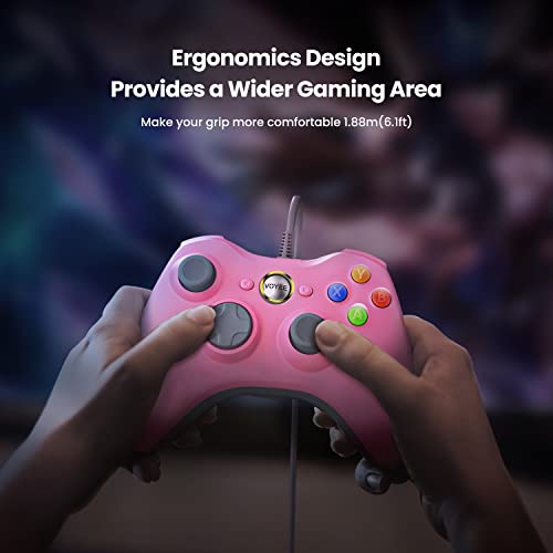 VOYEE PC Controller, Wired Controller Compatible with Microsoft Xbox 360 & Slim/PC Windows 10/8/7, with Upgraded Joystick, Double Shock | Enhanced (Pink) - color: Pink
