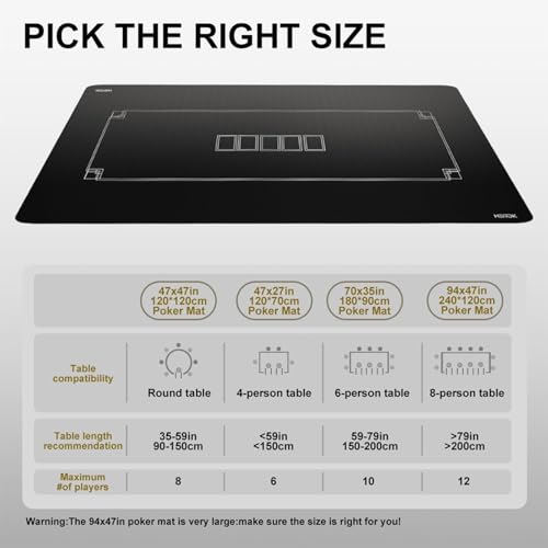 HEITOK Texas Hold'em Poker Mat 70" x 35", Water-Repellent, Noise-Reducing, Non-Slip Texas Hold'em Poker Table Top with Portable Carrying Bag for Poker Games | 6 players, non-slip rubber base, water-repellent surface, stitched edge, casino-style layout, we