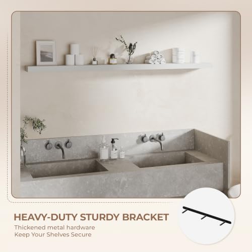 60 inch Long White Floating Shelves Set of 1 | Solid Wood Large Wall Shelves with Invisible Brackets for Living Room, Bedroom, Bathroom, Kitchen, Laundry Room (White, 60 Inch) - color: White, size: 60 Inch set of 1