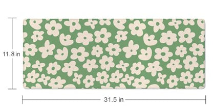 Large Gaming Mouse Pad with Stitched Edges, Green Background Groovy Flowers Desk Mat, Extended XL Keyboard Pad, Non-Slip Rubber Base Desk Pad for Keyboard and Mouse, 31.5X11.8 inch - color: Green Background Groovy Flowers