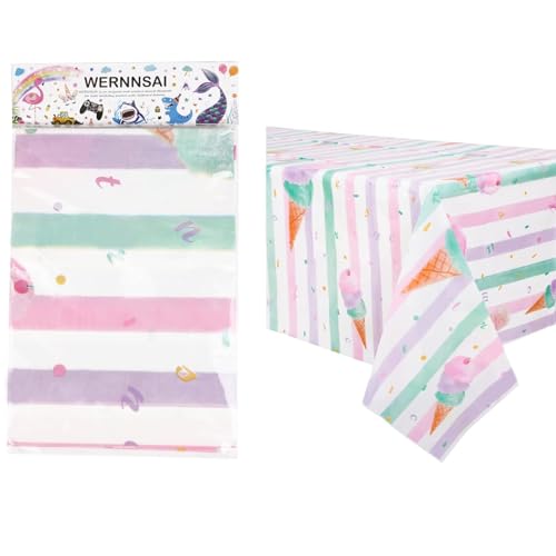 WERNNSAI Ice Cream Tablecloth - 1 Pack 108"x54" Sprinkle Table Cover | Sweet One Birthday Baby Shower Supplies, Summer Popsicle Theme Plastic Table Cloths for Kids Girls - color: Pink