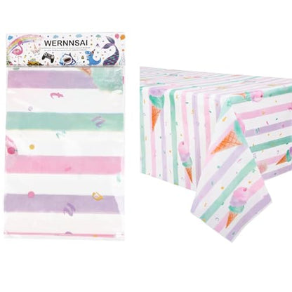 WERNNSAI Ice Cream Tablecloth - 1 Pack 108"x54" Sprinkle Table Cover | Sweet One Birthday Baby Shower Supplies, Summer Popsicle Theme Plastic Table Cloths for Kids Girls - color: Pink
