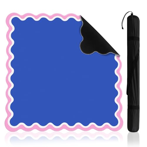 Soulchen Scalloped Navy Blue and Pink American Mahjong Mat with Rules for Table, No Creases, Ships Rolled, 31.5 x 31.5 Non-Slip Noise Reduction Gaming Mat with Carrying Bag for Poker Card Board - color: Navy Blue and Pink, style: Scalloped