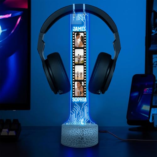 Custom Headphone RGB Light Headset Holder, Personalized Couple Photo Headphone Night Light, Gaming Room Decor, Gift for Boyfriend, Teen Gamer, Valentines Day Gift, Gifts for Couple - color: 11