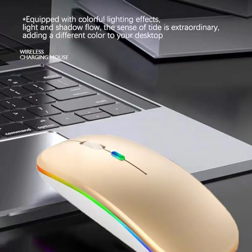Guiheng Wireless Bluetooth Mouse,LED Dual Mode Rechargeable Silent Slim Laptop Mouse,Portable(BT5.2+USB Receiver) Dual Mode Computer Mice,for Laptop,Desktop Computer,ipad Tablet,Phone,TV (Gold) - color: gold