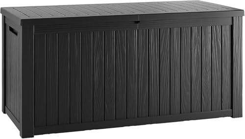 TARKARI 150 Gallon Lockable Resin Deck Box, Waterproof & UV-Resistant Outdoor Storage Box for Outdoor Cushion Storage, Garden Tools & Pool Accessories Storage, Black - color: Black, size: 150 gallons