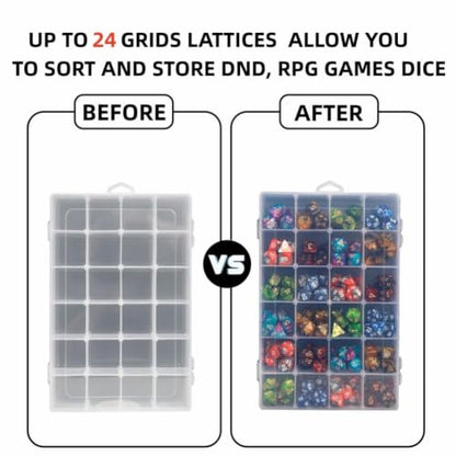 3 Pack DND Dice Storage Box Each 24 Grids Polyhedral Dice Organizer with Removable Dividers Holding Up to 2400 Dices Small Craft Containers for Dice Collectors or RPG D&D Games (Three Box) - size: Three Box