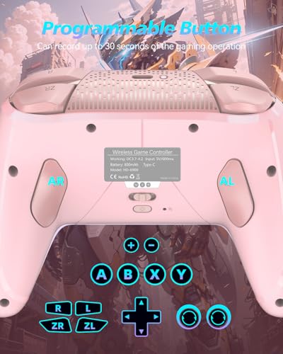 GMBACK Wireless Switch 2 Pro Controller with Loop Macro & Home Wake Up | Turbo Gaming Controller for Nintendo Switch 2/Switch 1/Lite/OLED with HD Rumble, Motion Control, Turbo, 800mAh, Pink - color: Light Pink