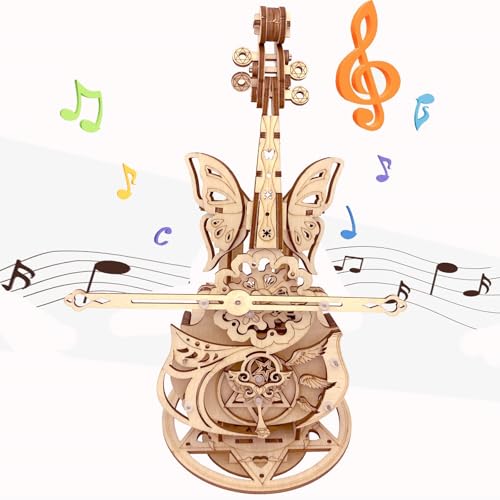 3D Puzzle Wooden Model Kits for Adults - DIY Cello Music Box Mechanical Jigsaw Puzzles Construction Craft Kits for Adult Age 14+ Years Old - style: Cello
