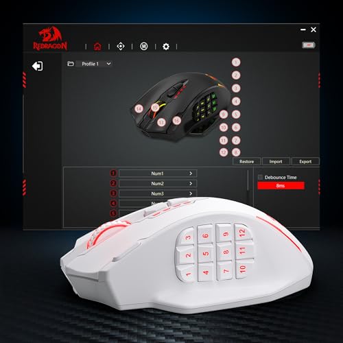 Redragon M913 MAX Wireless MMO Gaming Mouse 26000 DPI Remapping Keys | Cable-Free 0 Delay, Dedicated for FPS Gamers, Redefine Keybinding Macro, Vibing Backlight, Ergonomic Grip Body Comfort - color: White, style: Wireless M913 Max
