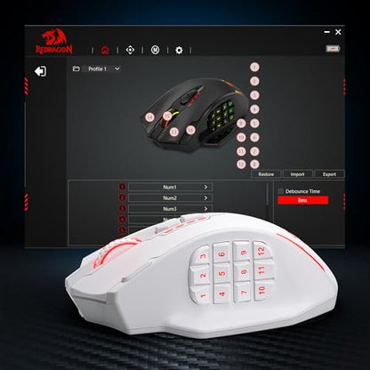 Redragon M913 MAX Wireless MMO Gaming Mouse 26000 DPI Remapping Keys | Cable-Free 0 Delay, Dedicated for FPS Gamers, Redefine Keybinding Macro, Vibing Backlight, Ergonomic Grip Body Comfort - color: White, style: Wireless M913 Max