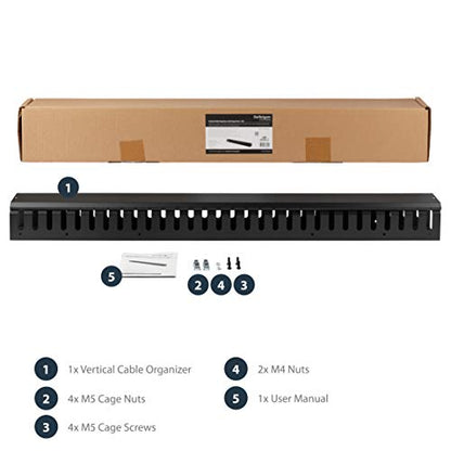 StarTech.com 3ft (1m) Vertical Cable Management Duct with Cover - 0U Open Slot Finger Duct Wire Raceway for 19 Inch Server Rack - Slotted Cord Channel (CMVER20UF) - style: Finger Duct