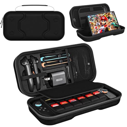 Rovhina [Large Capacity] Carrying Case for Nintendo Switch 2 (Built-in Kickstand), Hard Shell Travel Case with 24 Game Cartridges & Adapter Storage, Portable Bag for Console and Accessories