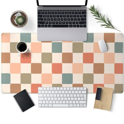 Boho Checker Desk Mat Beige Checkerboard Mouse Pad Large Aesthetic Desk Pad Extended Gaming Mousepad XXL Keyboard Pad Computer Laptop Mouse Mat Office Desktop Decor Pad 31.5x15.7 in - color: Boho Checker
