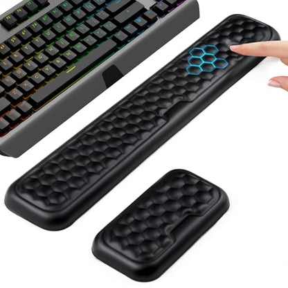 Wrist Rest for Keyboard and Mouse, gliship Wrist Rest for Computer Keyboard Mouse Memory Foam, Keyboard Arm Rest Wrist Support for Keyboard PU Leather with Non-Slip PU Silicone Base Pain Relief Black