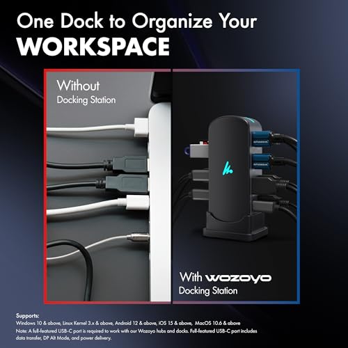 Type C 14 in 1 Wozoyo Docking Station, PD 100W, 2X4K@60Hz HDMI, 4K DisplayPort, 2XType-C 10Gbps, USB 10Gbps, Gigabit Ethernet, AUX Port, Compatible Thunderbolt 4, macOS, Windows, Android & iOS - style: 14-in-1