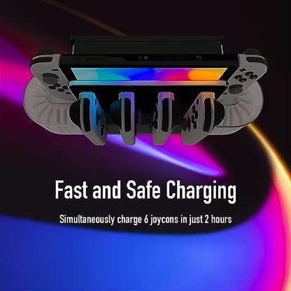 TNP Nintendo Switch Charging Dock, 4 Joy-Con Slots, 20-Card Holder, White | Joy-Con charging station for Nintendo Switch and Switch OLED with LED indicators, USB dock connection, and 4-slot capacity.