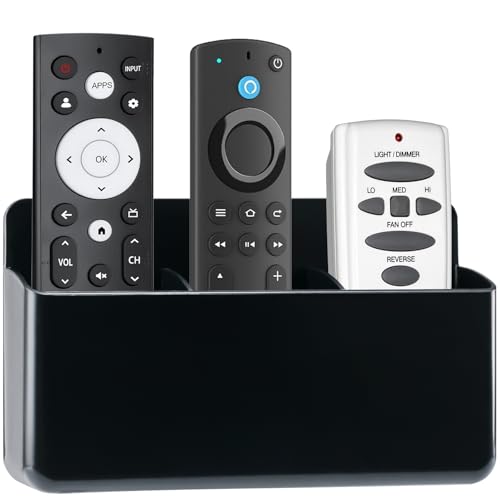 3 Slot Remote Control Holder, TV Remote Holder Wall Pen Storage Accessories for Home Office School (Black) - color: Black