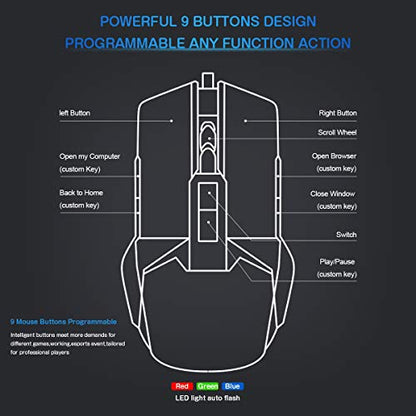 iKKEGOL USB Gaming Mouse with Mouse Pad, 9 Programmable Buttons,with Speaker, Microphone,Temperature and Humidity Display, 16G U Flash Drive RGB Breathing Light Wired Computer Mouse PC Gaming Mice