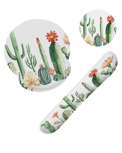 Cactus Succulent Greenery Flower Keyboard Wrist Rest Pad and Mouse Pad Wrist Support Set,3-in-1 Ergonomic Mouse Pad with Non-Slip Rubber Base for Home Office Game Computers Desk, - color: Cactus Succulent Greenery Flower