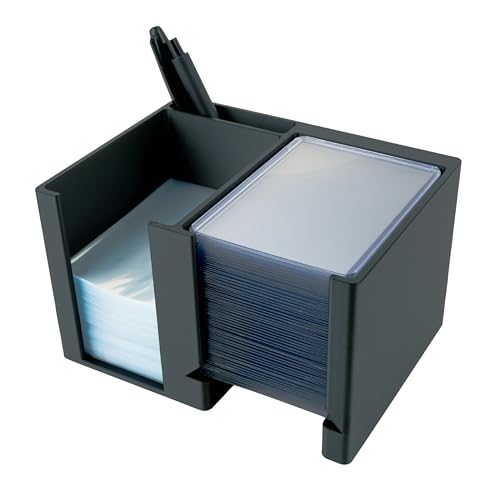 Trading Card Toploader & Penny Sleeve Station with Anti-Slip Base & Tool Storage | Dual Compartment Heavy-Duty Dispenser for Sports Cards & TCG | One-Hand Access Organizer for Card Breaks & Sorting