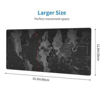 Large Gaming Mouse Pad Desk Mat, World Map Extended Keyboard Mouse Pad Mousepad with Non-Slip Base and Stitched Edge Mouse Mat Desk Pad Mouse Pads for Desk Home Office, 31.5 x 11.8 - color: World Map