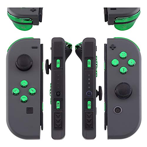 eXtremeRate DIY Full Set Buttons for Nintendo Switch & Switch OLED, Chrome Green Glossy Replacement Buttons for JoyCon, ABXY Direction Keys SR SL L R ZR ZL + - Home Capture Trigger Buttons Springs - color: Chrome Green